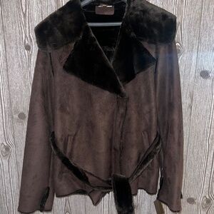 Wilson's Leather Vintage Y2K Belted Brown Faux Shearling Penny Lane Coat Size M